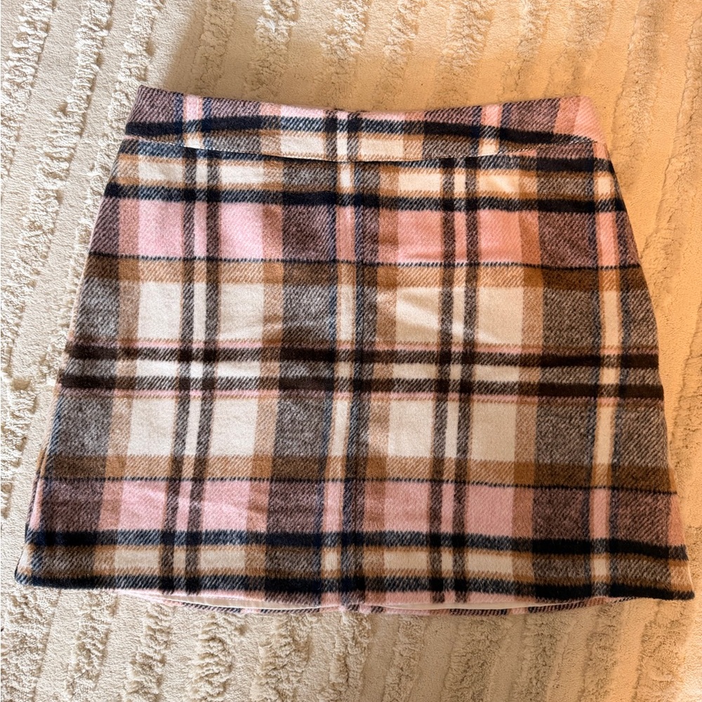 Lulu’s Plaid Pink and Brown Mini Skirt